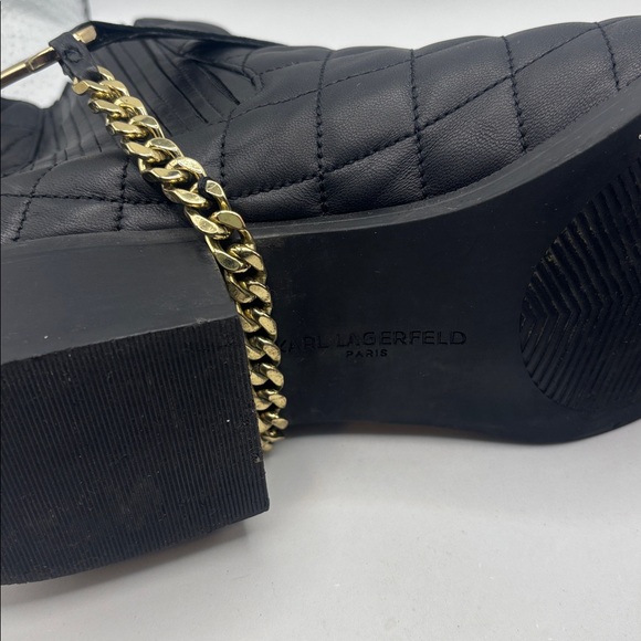Karl Lagerfeld Paris Black Marisol Boots SZ 9.5 Leather Upper quilted 80s Vibe - Picture 11 of 12